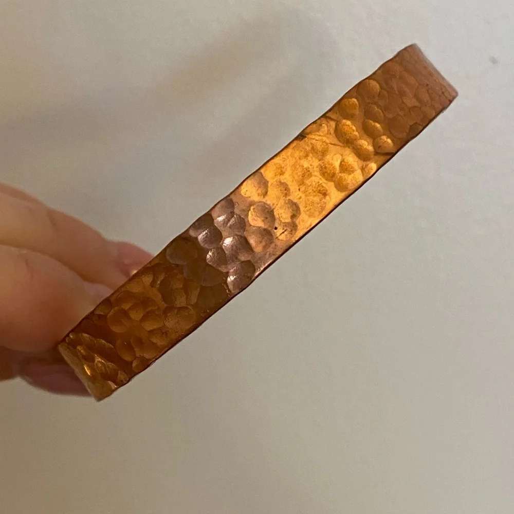 Hammered 100% Pure Copper Cuff Bracelet 7.5" Textured - Picture 3 of 6